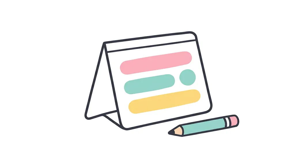 A hand-drawn weekly planner card standing upright beside a pencil